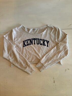 Brandy Melville Light Heather Gray Cropped Crewneck with Navy Script